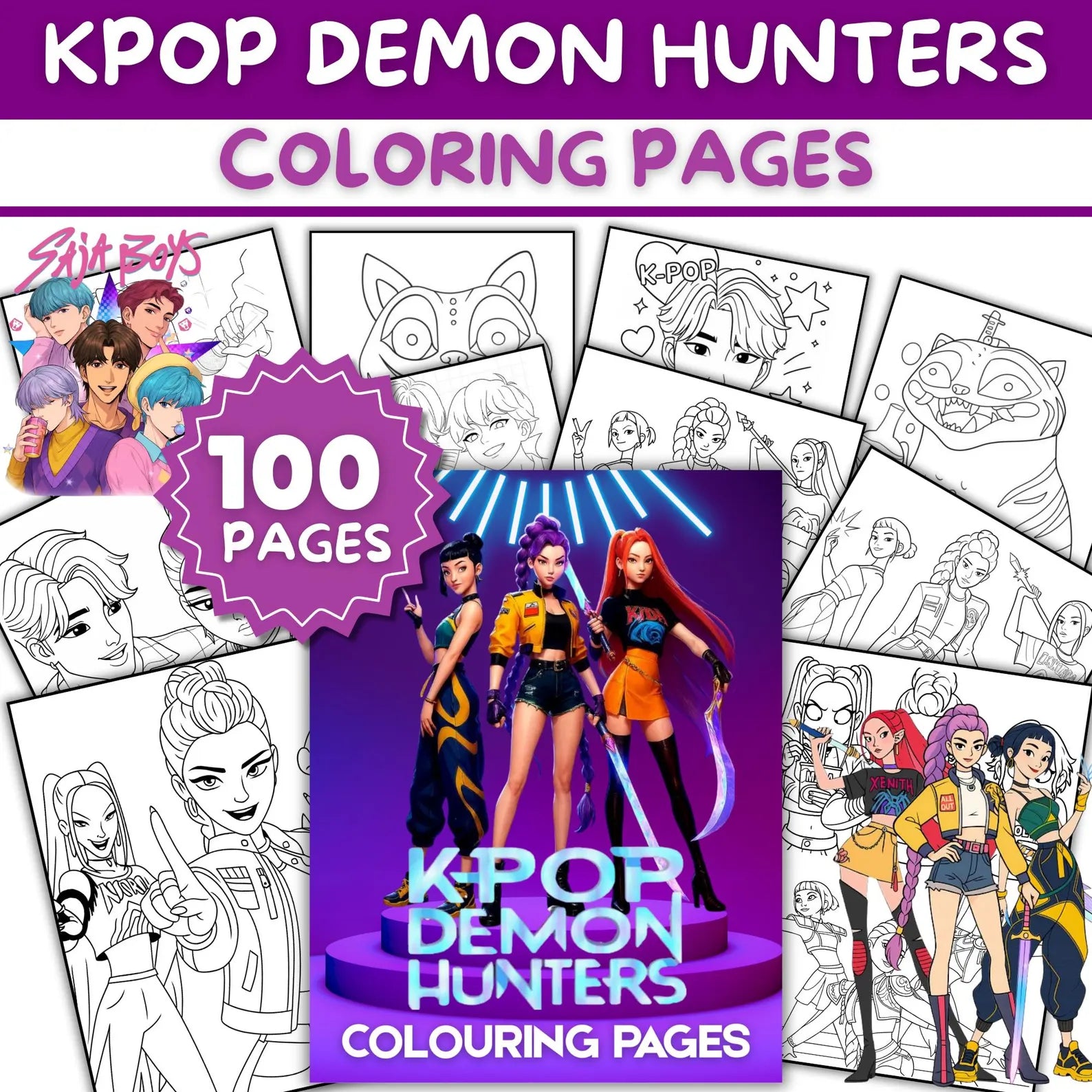 100 coloring pages Kpop Demon Hunters