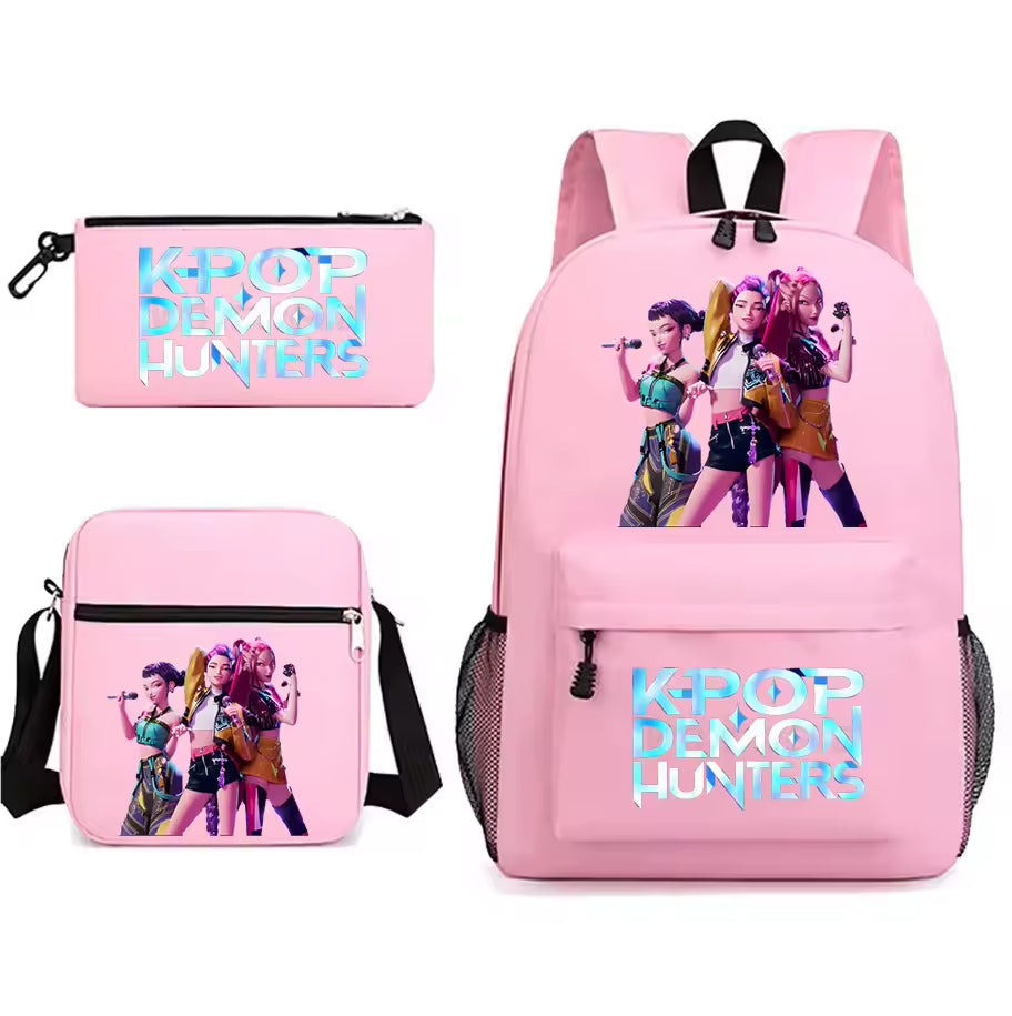 KPop Demon Hunters Anti-Theft Waterproof 14-Inch Student Backpack Modern Zipper Pencil Case Three-Piece Set