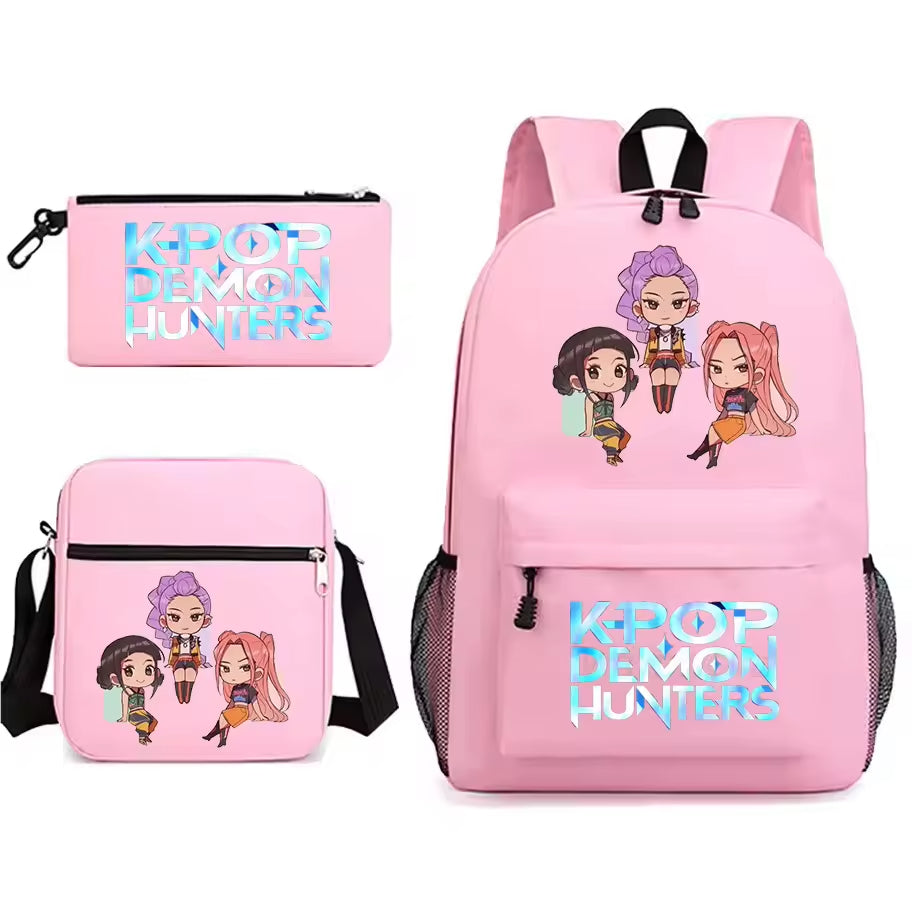 KPop Demon Hunters Anti-Theft Waterproof 14-Inch Student Backpack Modern Zipper Pencil Case Three-Piece Set