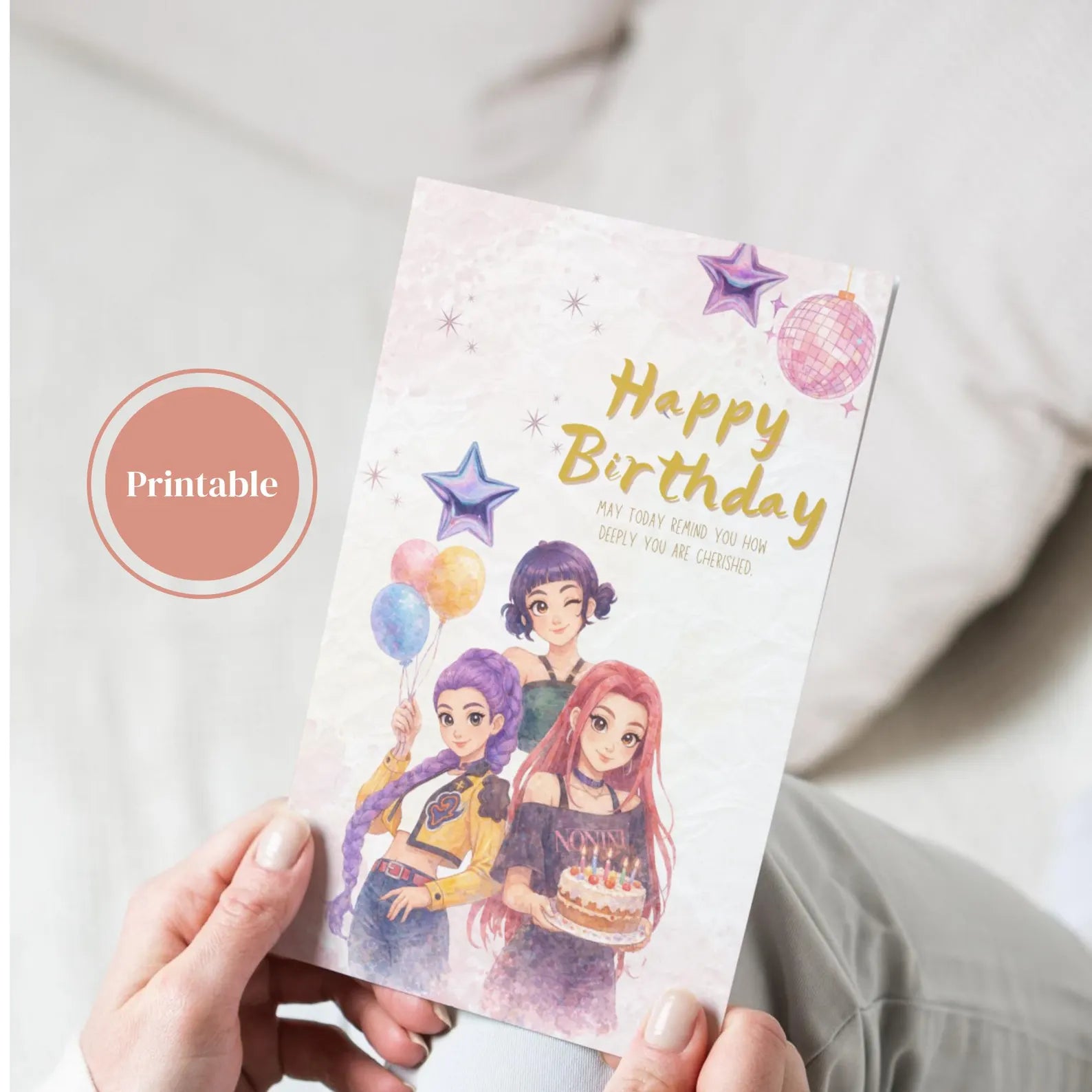 Printable K-Pop Demon Hunters Birthday Card | Happy Birthday Kpop Huntrix | Birthday Card for Kids |